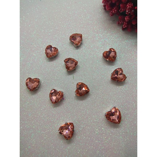 Стразы в цапах "Сердце" 12 мм цв. персиковый, цена за 1 шт